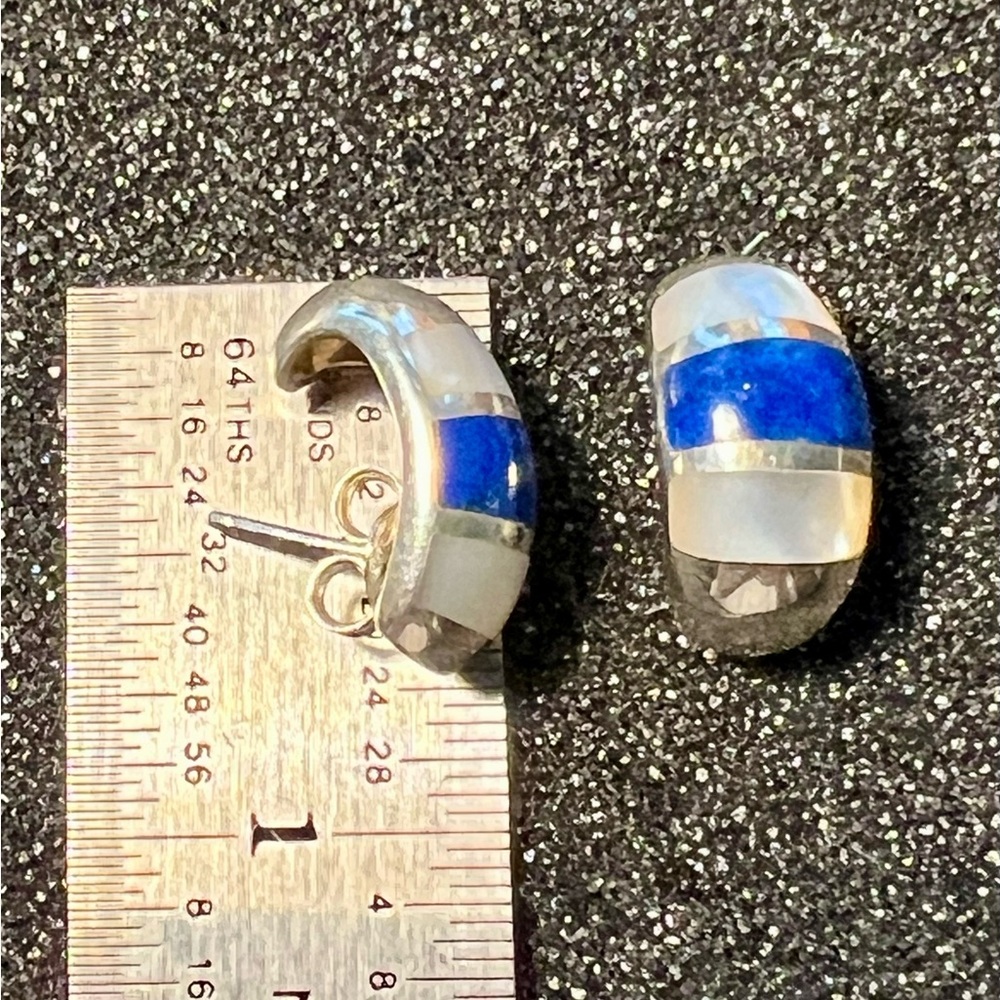 Mother of pearl/blue lapiz sterling silver earrings CNA 925 Thailand - Picture 6 of 7